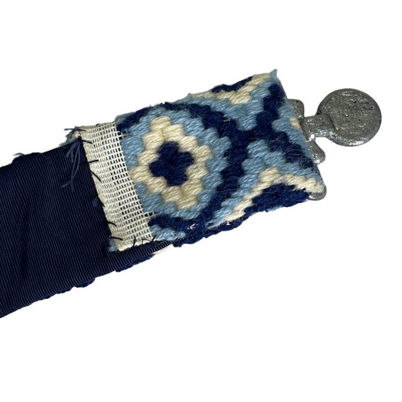 Boho Preppy Blue Embroidered Woven Waist Belt One Size Anchor Buckle Nautical - Picture 5 of 5